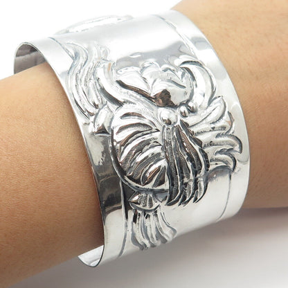 925 Sterling Silver Vintage Mexico Ornate Wide Adjustable Cuff Bracelet 8"