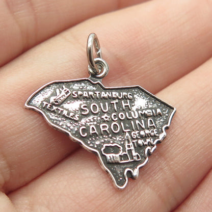 925 Sterling Silver Vintage "South Carolina" State Map Charm Pendant