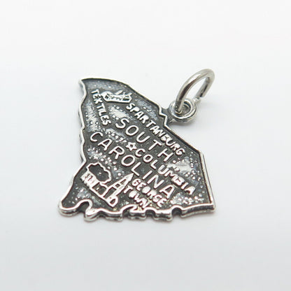 925 Sterling Silver Vintage "South Carolina" State Map Charm Pendant