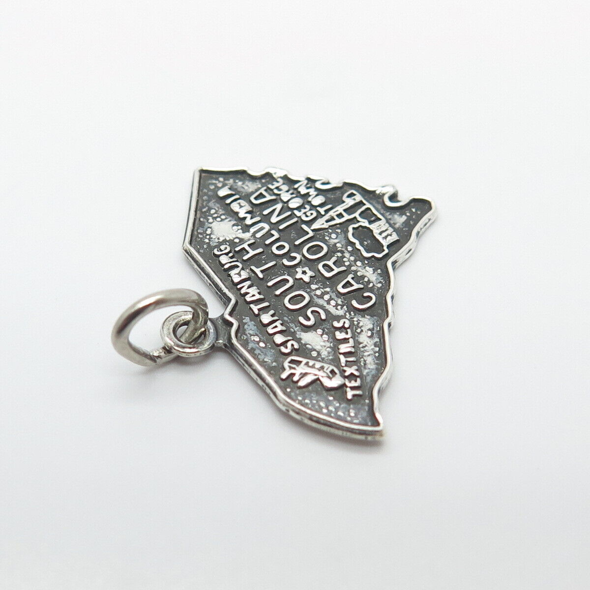 925 Sterling Silver Vintage "South Carolina" State Map Charm Pendant