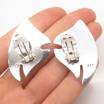 925 Sterling Silver Vintage Fish Clip On Earrings