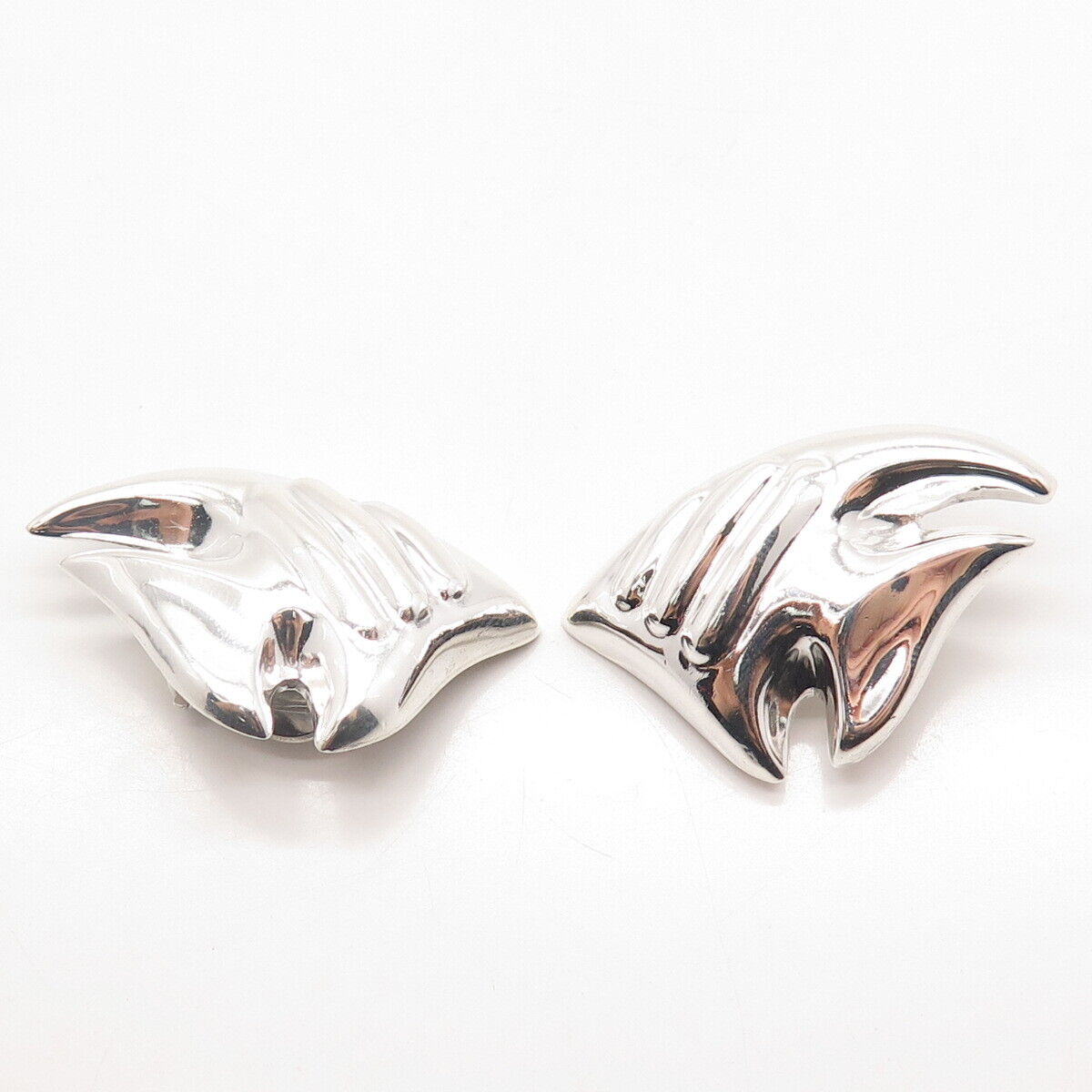 925 Sterling Silver Vintage Fish Clip On Earrings