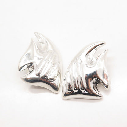 925 Sterling Silver Vintage Fish Clip On Earrings