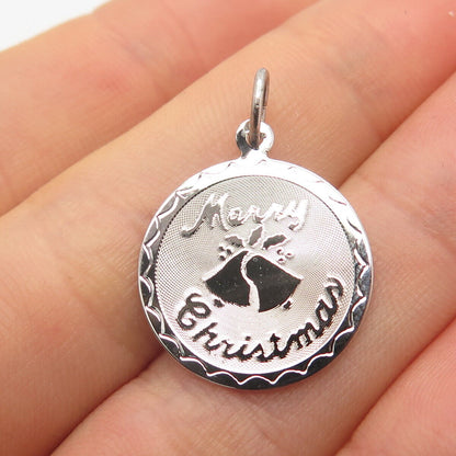 925 Sterling Silver Vintage "Merry Christmas" Round Pendant