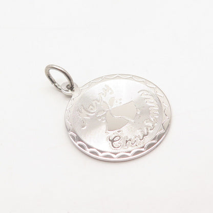 925 Sterling Silver Vintage "Merry Christmas" Round Pendant