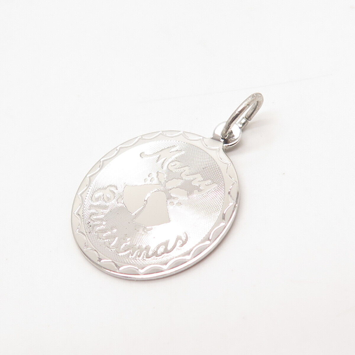 925 Sterling Silver Vintage "Merry Christmas" Round Pendant