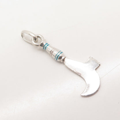 800 Silver Vintage Blue Enamel Sickle Charm Pendant