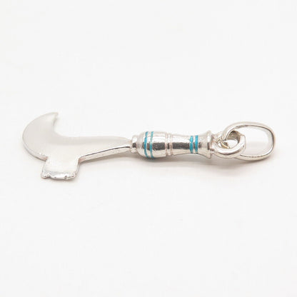 800 Silver Vintage Blue Enamel Sickle Charm Pendant