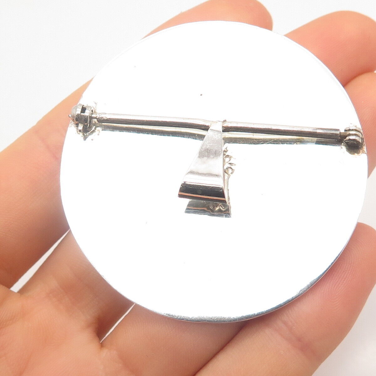 925 Sterling Silver 3-Tone Vintage Mexico Azurite Gem Inlay Tribal Pin Brooch