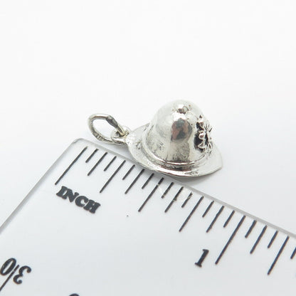 925 Sterling Silver Vintage Hat w/ Flower 3D Charm Pendant