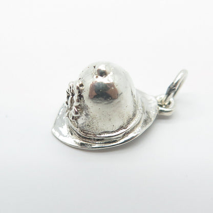 925 Sterling Silver Vintage Hat w/ Flower 3D Charm Pendant