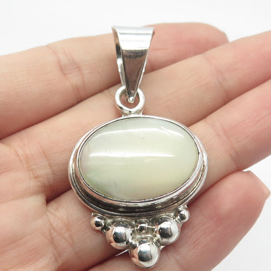 925 Sterling Silver Vintage Mexico Real Mother-of-Pearl Beaded Pendant