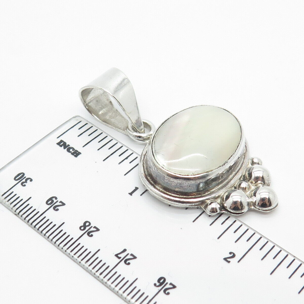 925 Sterling Silver Vintage Mexico Real Mother-of-Pearl Beaded Pendant