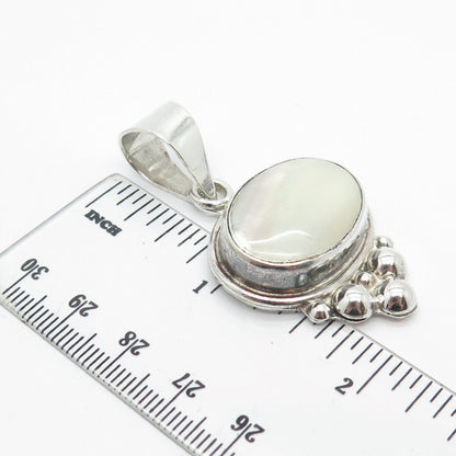 925 Sterling Silver Vintage Mexico Real Mother-of-Pearl Beaded Pendant