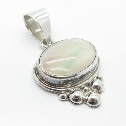 925 Sterling Silver Vintage Mexico Real Mother-of-Pearl Beaded Pendant