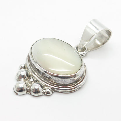 925 Sterling Silver Vintage Mexico Real Mother-of-Pearl Beaded Pendant