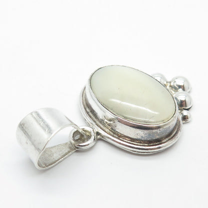 925 Sterling Silver Vintage Mexico Real Mother-of-Pearl Beaded Pendant