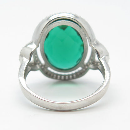 925 Sterling Silver White & Green C Z Ring Size 9.25