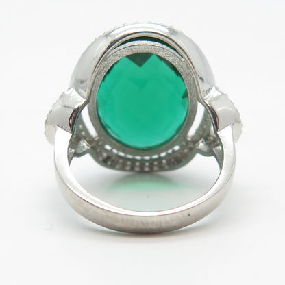 925 Sterling Silver White & Green C Z Ring Size 6.25