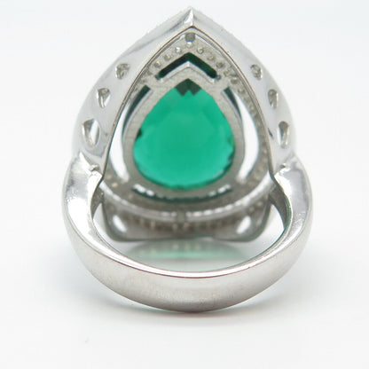 925 Sterling Silver White & Green C Z Drop Ring Size 7