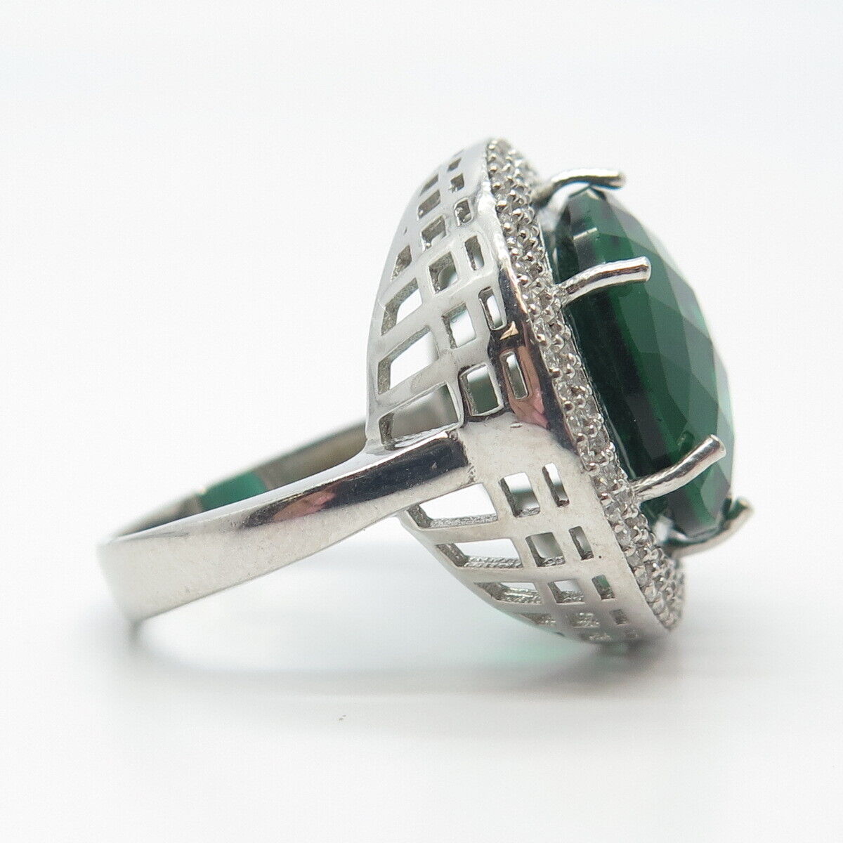 925 Sterling Silver White & Green C Z Ring Size 9