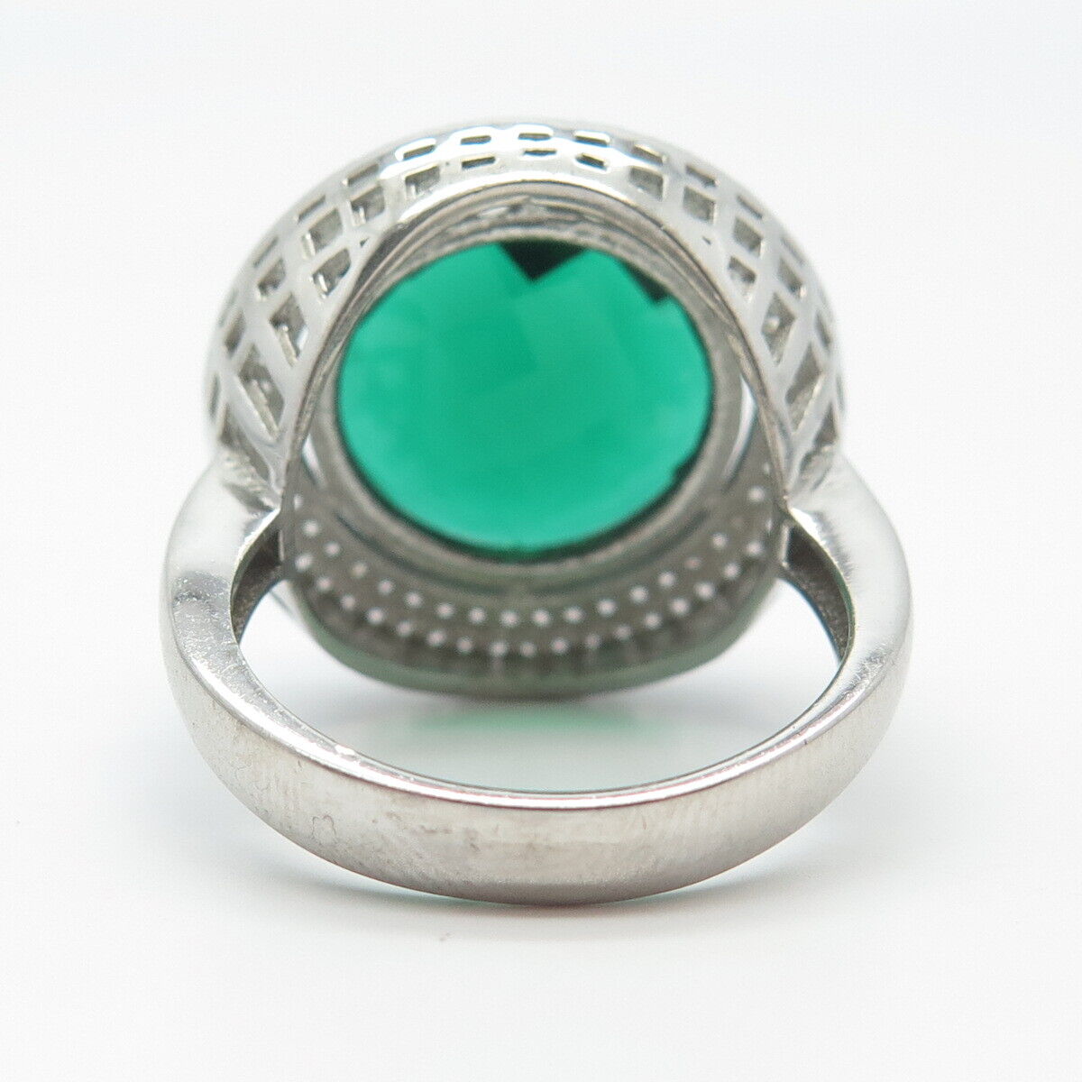 925 Sterling Silver White & Green C Z Ring Size 9