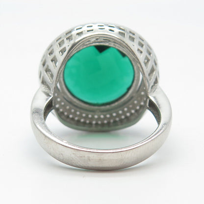 925 Sterling Silver White & Green C Z Ring Size 9