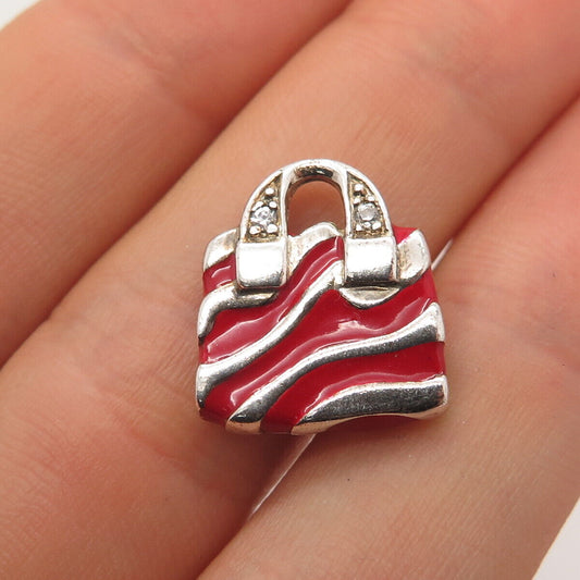 925 Sterling Silver Ross Simons C Z & Enamel Lady's Bag Charm Pendant