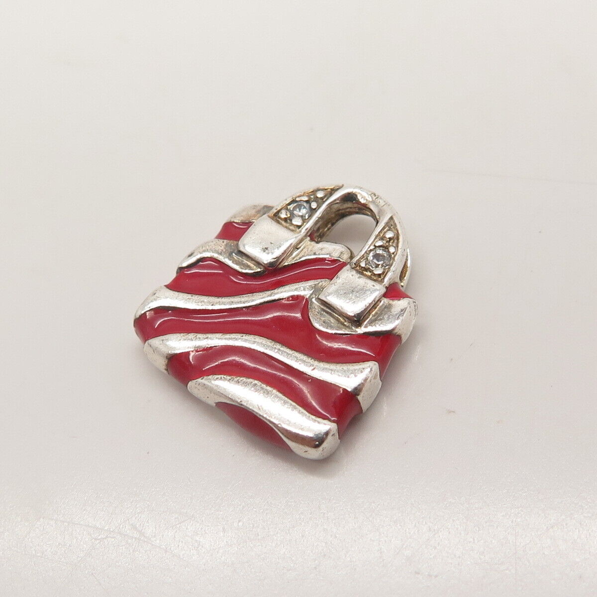 925 Sterling Silver Ross Simons C Z & Enamel Lady's Bag Charm Pendant