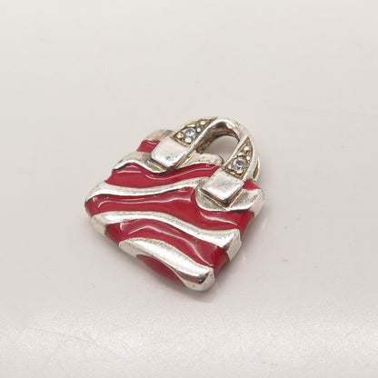 925 Sterling Silver Ross Simons C Z & Enamel Lady's Bag Charm Pendant