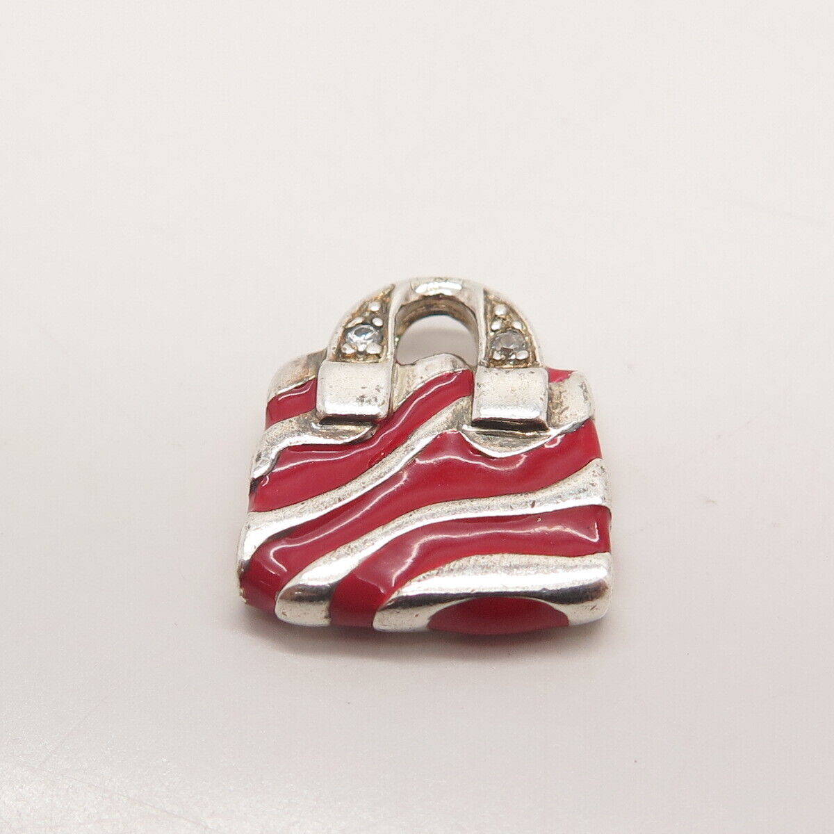 925 Sterling Silver Ross Simons C Z & Enamel Lady's Bag Charm Pendant