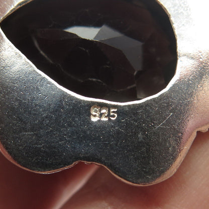 925 Sterling Silver Vintage Real Smoky Quartz Beaded Teardrop Pendant