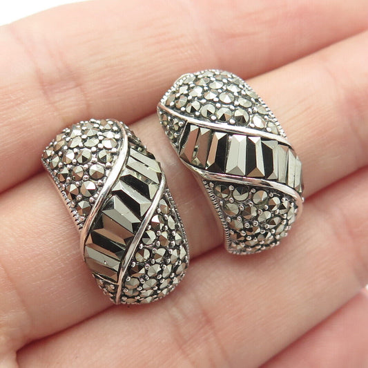 925 Sterling Silver Vintage Real Marcasite Gemstone Earrings