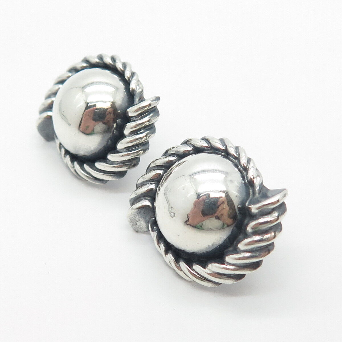 925 Sterling Silver Vintage Modernist Ribbed Earrings