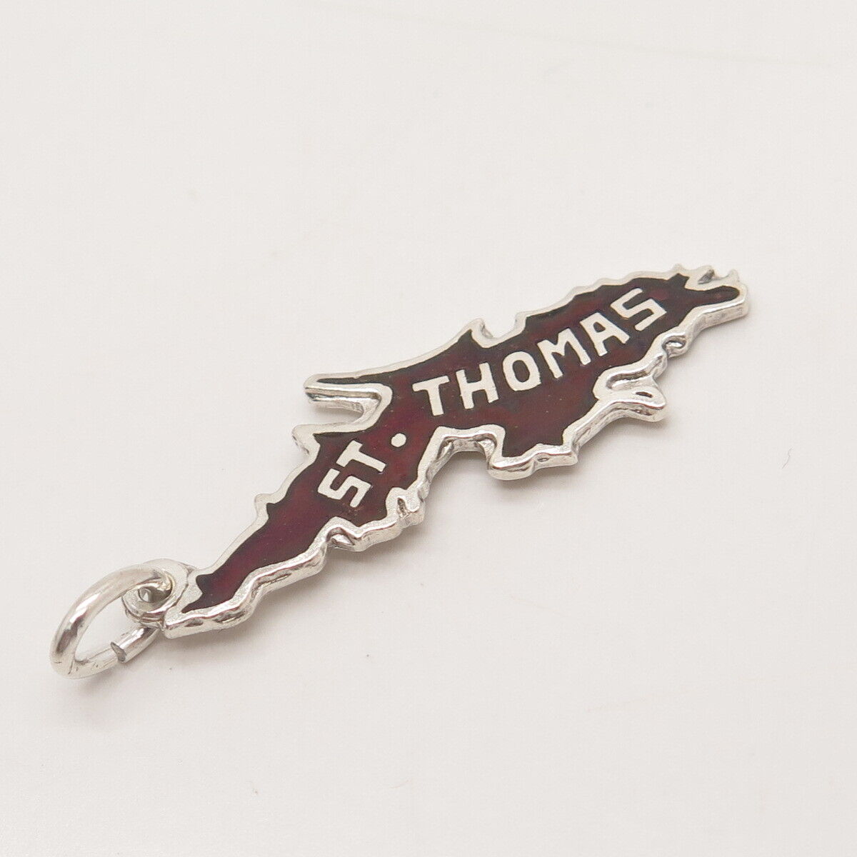 925 Sterling Silver Vintage Enamel St. Thomas Map Pendant