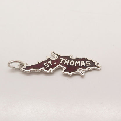 925 Sterling Silver Vintage Enamel St. Thomas Map Pendant