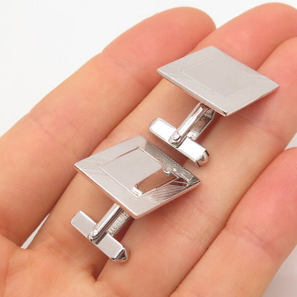 925 Sterling Silver Vintage Swank Striped Square Cufflinks