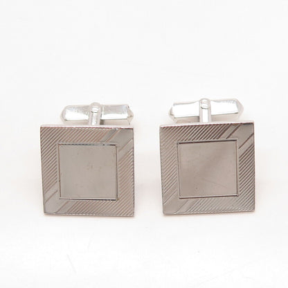 925 Sterling Silver Vintage Swank Striped Square Cufflinks