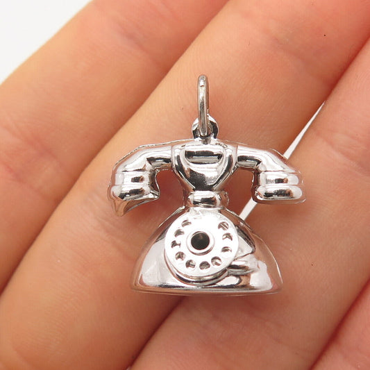 925 Sterling Silver Vintage Old Telephone 3D Minimalist Pendant