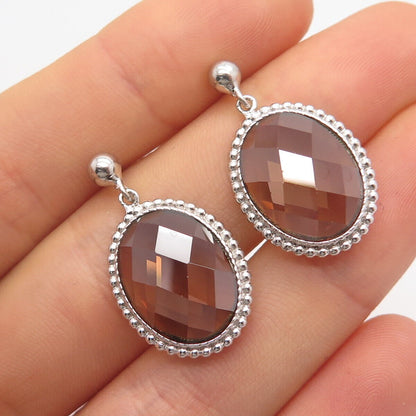 925 Sterling Silver Glass Oval Dangling Earrings