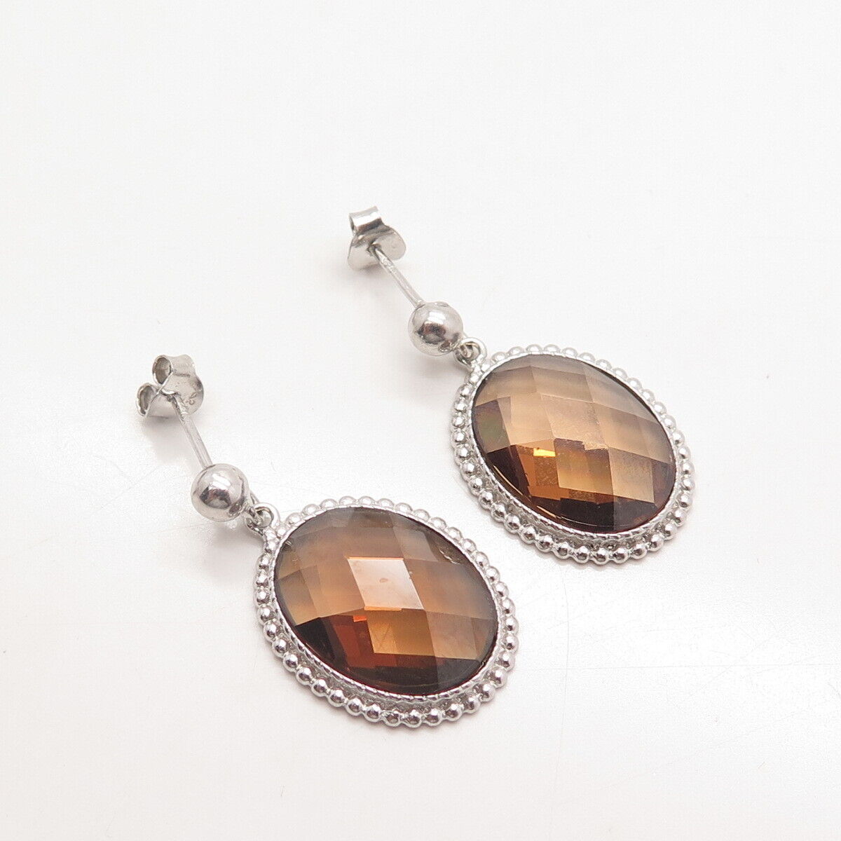 925 Sterling Silver Glass Oval Dangling Earrings