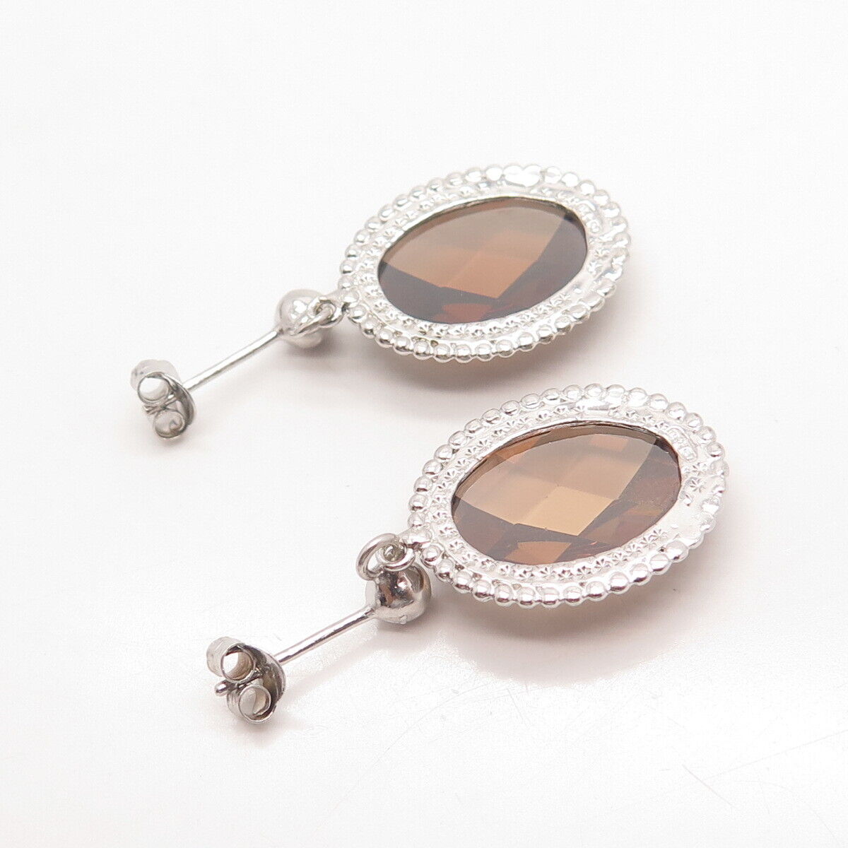 925 Sterling Silver Glass Oval Dangling Earrings