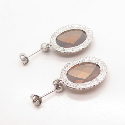 925 Sterling Silver Glass Oval Dangling Earrings