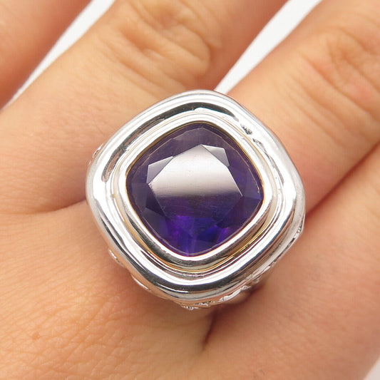 925 Sterling Silver Real Amethyst Gem Ornate Ring Size 8.25