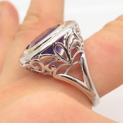 925 Sterling Silver Real Amethyst Gem Ornate Ring Size 8.25