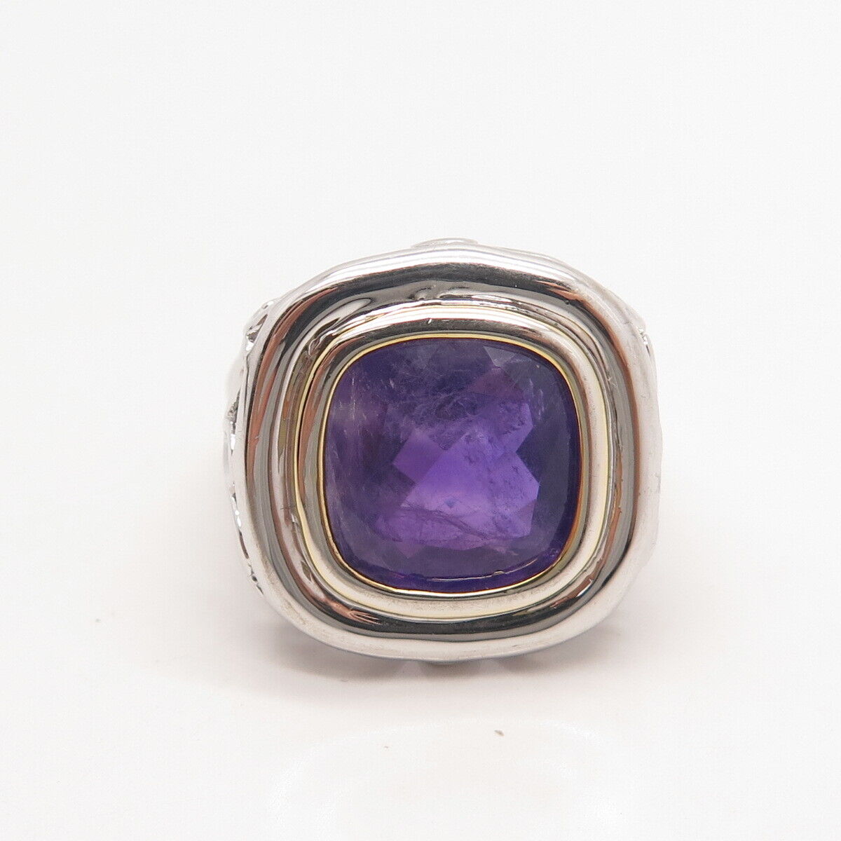 925 Sterling Silver Real Amethyst Gem Ornate Ring Size 8.25