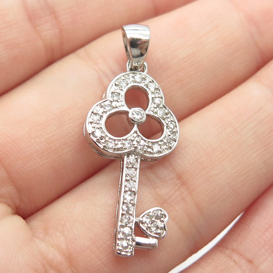 925 Sterling Silver C Z Key Pendant
