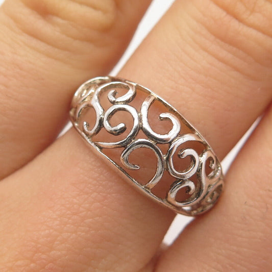 925 Sterling Silver Vintage Nevada Silver Ornate Ring Size 8.25