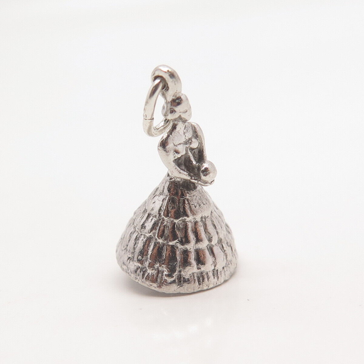 925 Sterling Silver Vintage Lady w/ Bouquet Charm Pendant