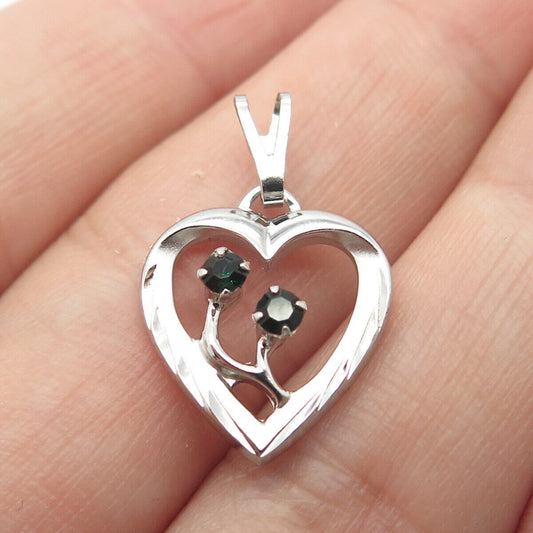 925 Sterling Silver Vintage Real Chrome Diopside Gem Heart Charm Pendant